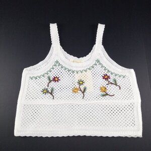 Rebellion Again Floral Embroidered Crochet Crop Top Women's Size Medium White